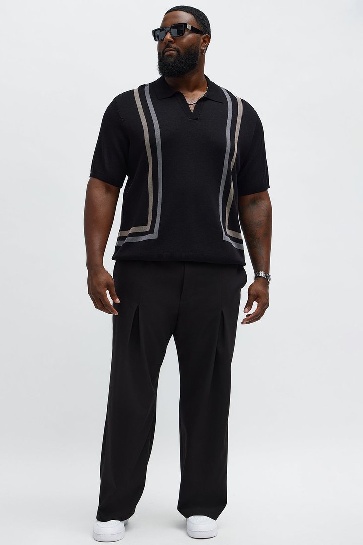 Seeing Lines Knit Johnny Collar Shirt - Black/combo