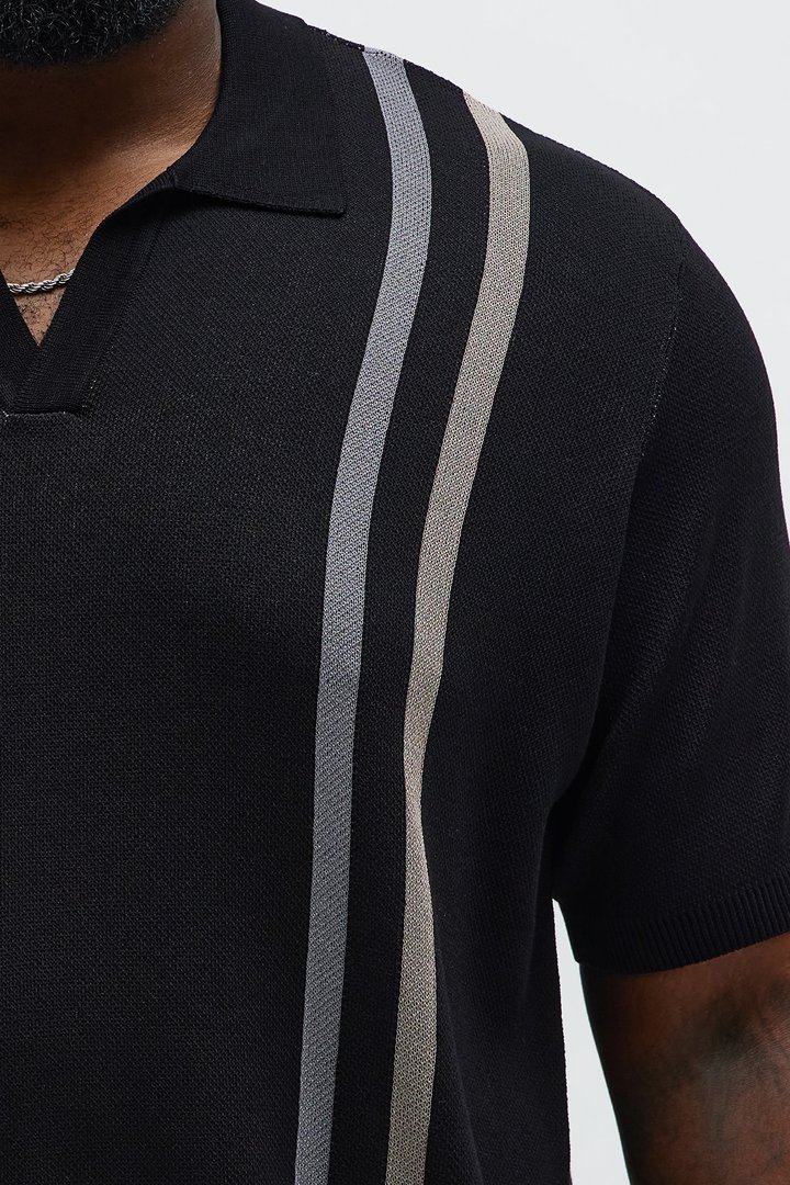 Seeing Lines Knit Johnny Collar Shirt - Black/combo
