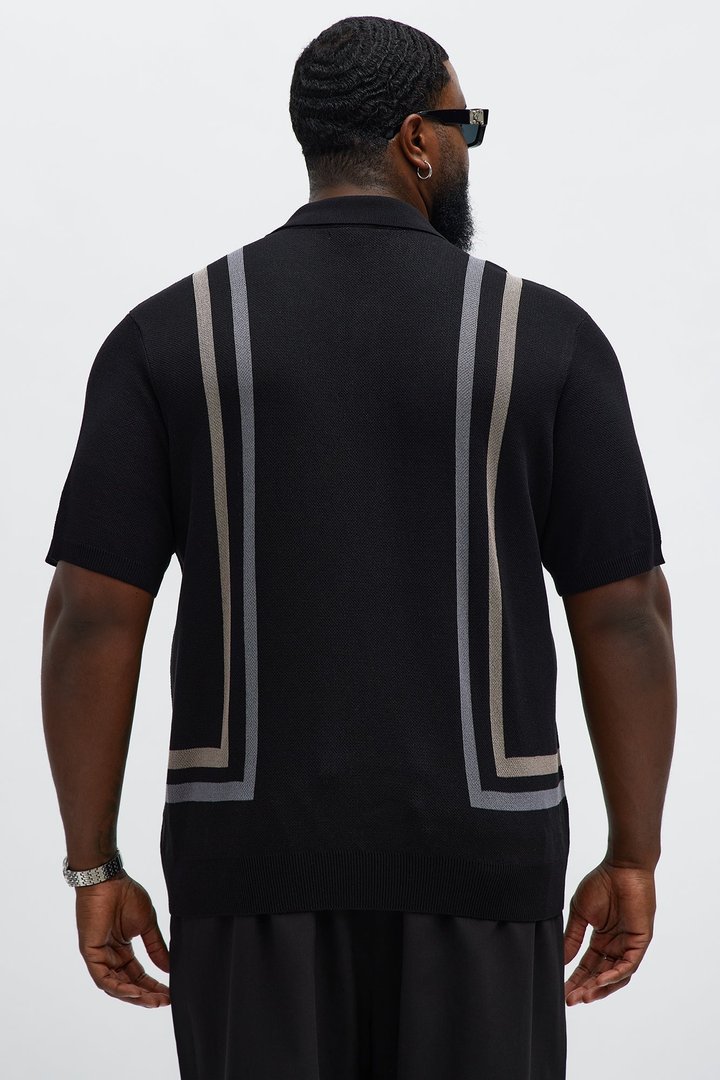 Seeing Lines Knit Johnny Collar Shirt - Black/combo
