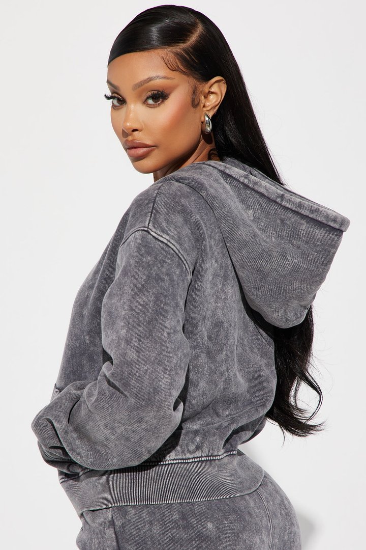 Good Vibes Washed Zip Front Hoodie - Grey/combo