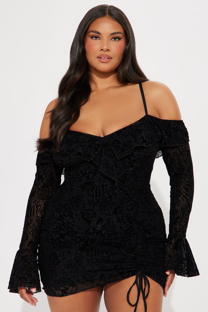 Misty Velvet Mesh Micro Mini Dress - Black