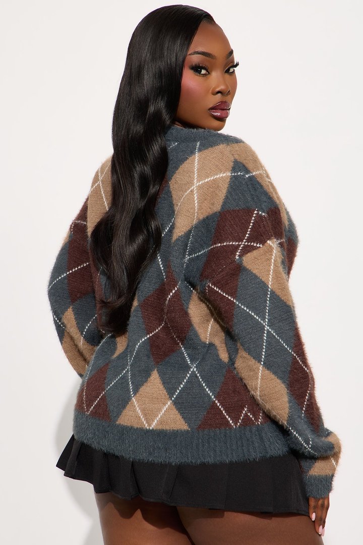 Preppy Girl Argyle Cardigan - Grey/combo