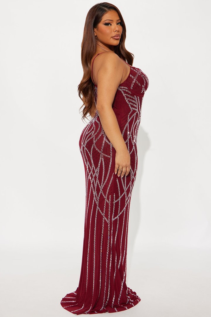 Shai Rhinestone Maxi Gown - Burgundy