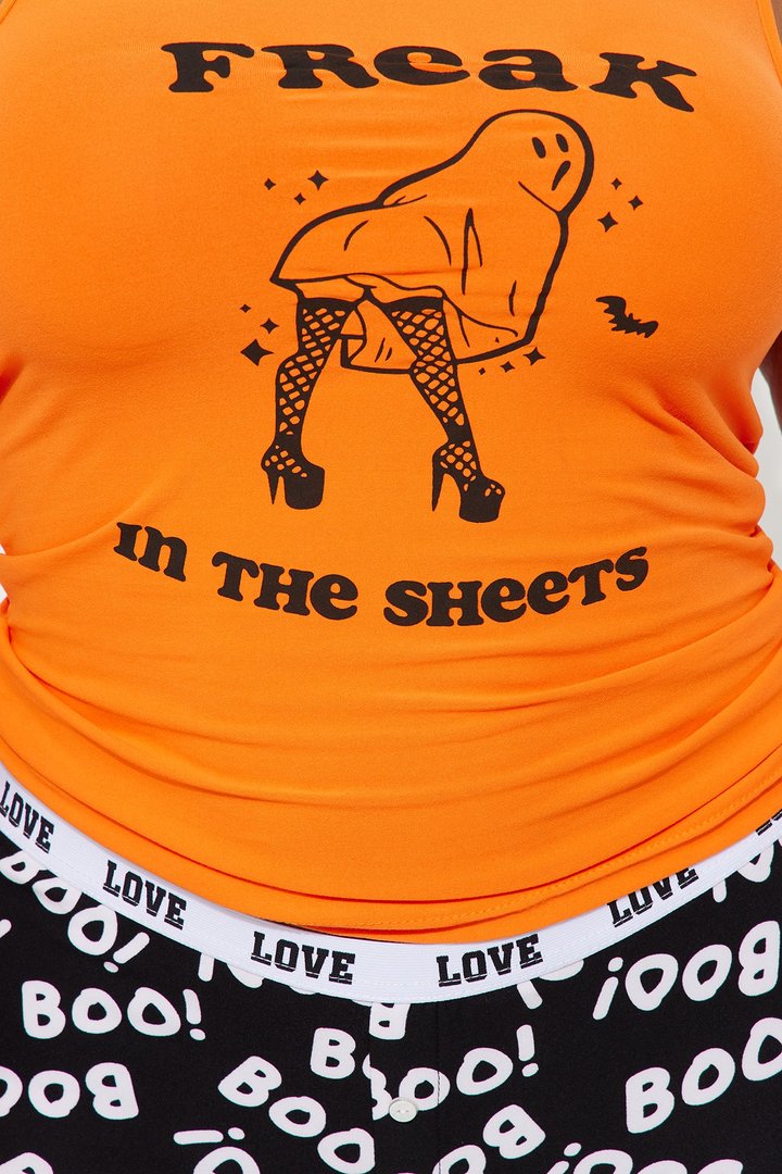 Freak In The Sheets Halloween PJ Set - Orange/combo