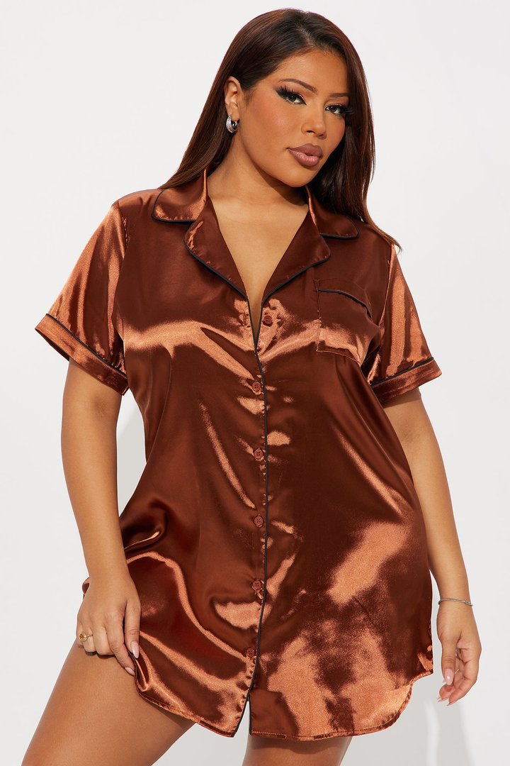 Bedtime Satin Short Sleeve PJ Sleep Shirt - Copper