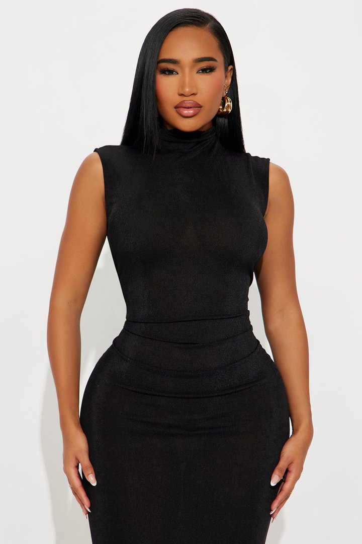 Ella Mock Neck Maxi Dress - Black