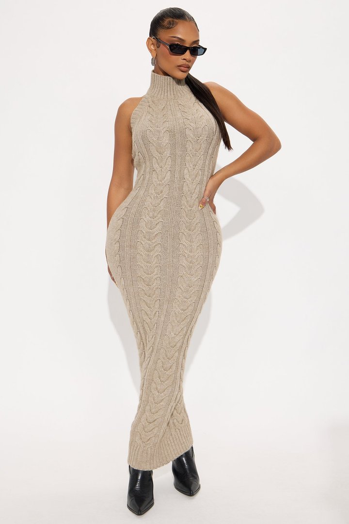 Monroe Backless Halter Maxi Dress - Mocha