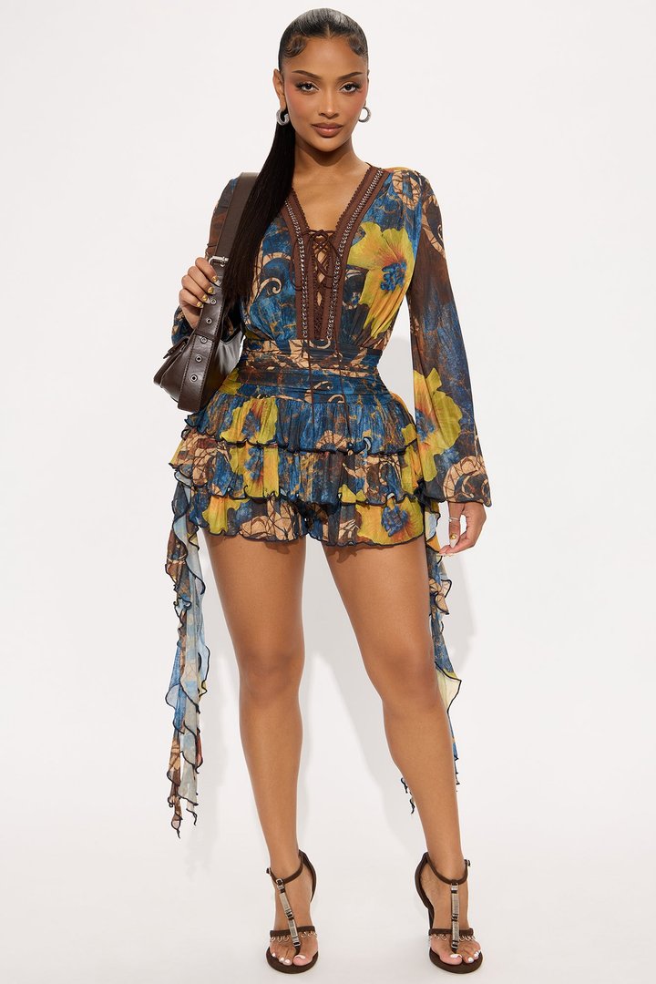 Golden Trails Mesh Romper - Navy/combo
