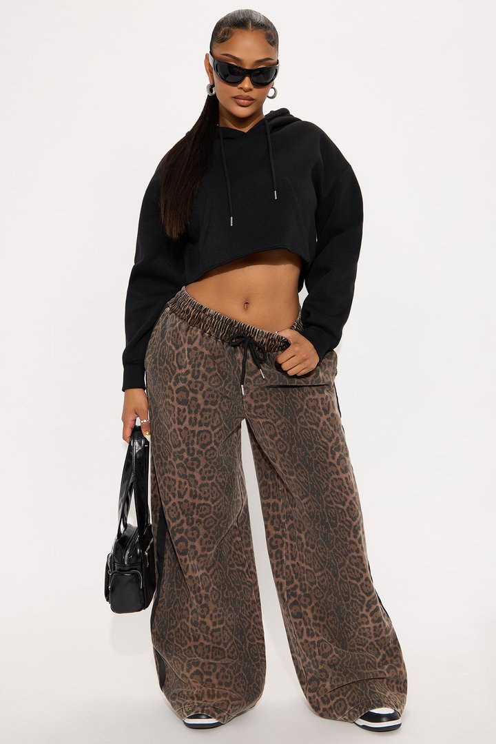 Have My Word Leopard Twill Wide Leg Pant - Dark/Combo