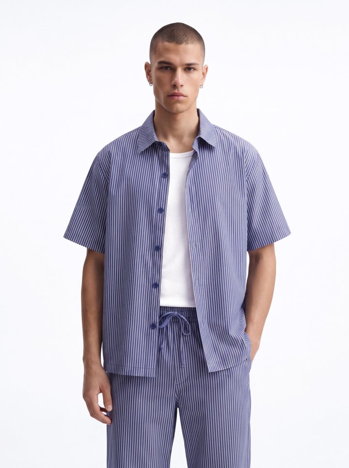 Monaco Relaxed Full Button Shirt - Navy/combo