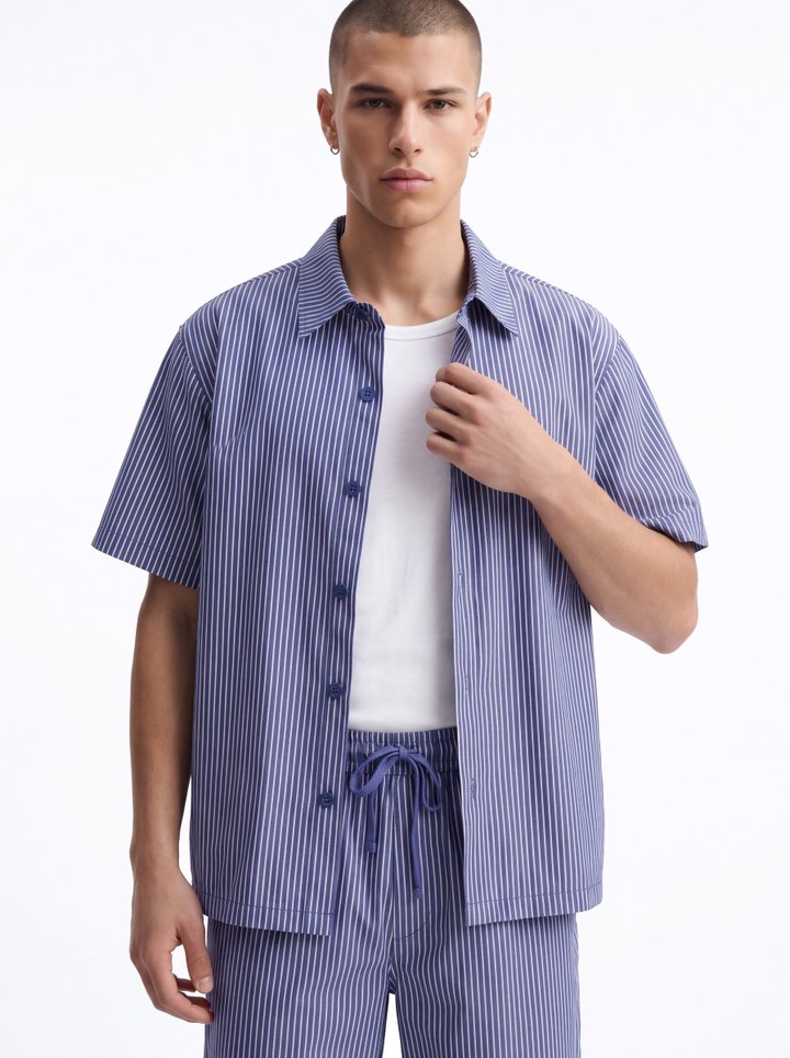 Monaco Relaxed Full Button Shirt - Navy/combo