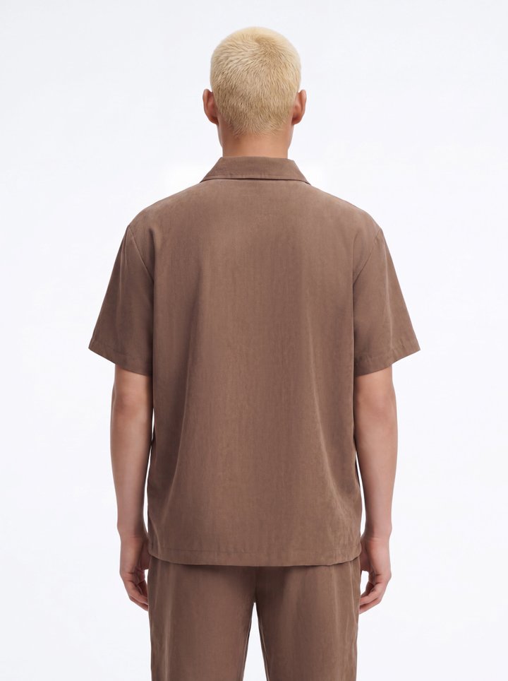 Neo Faux Suede Short Sleeve Polo - Brown