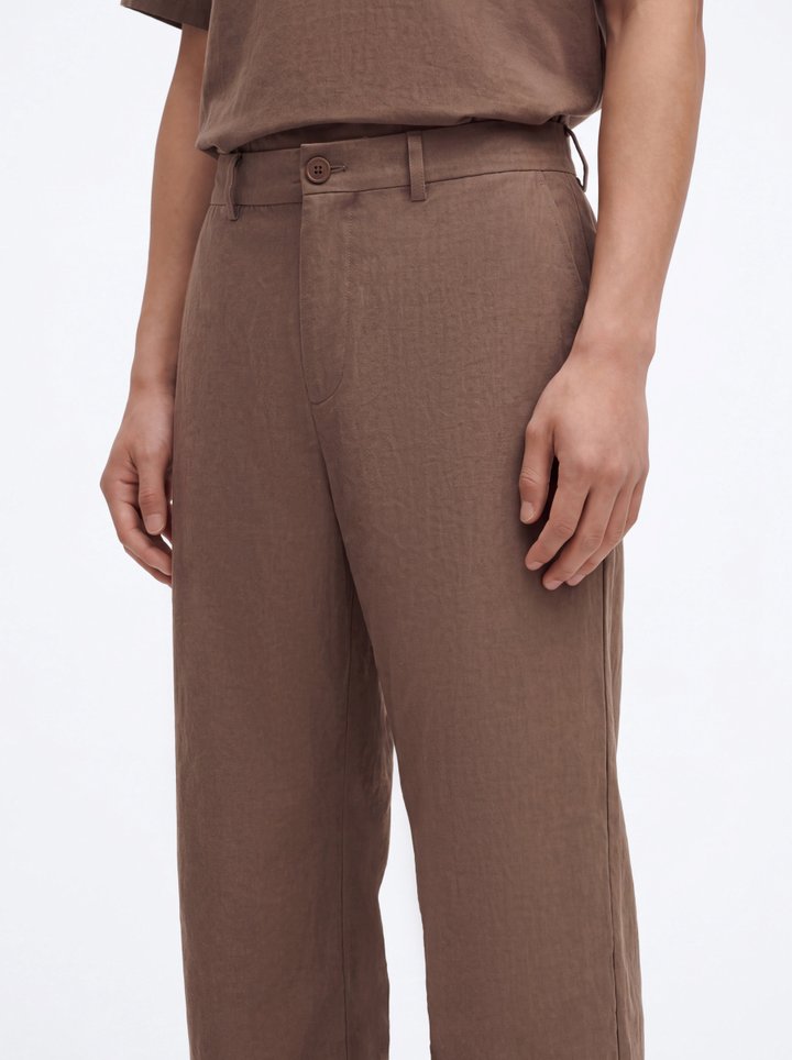 Neo Faux Suede Straight Leg Trouser - Brown