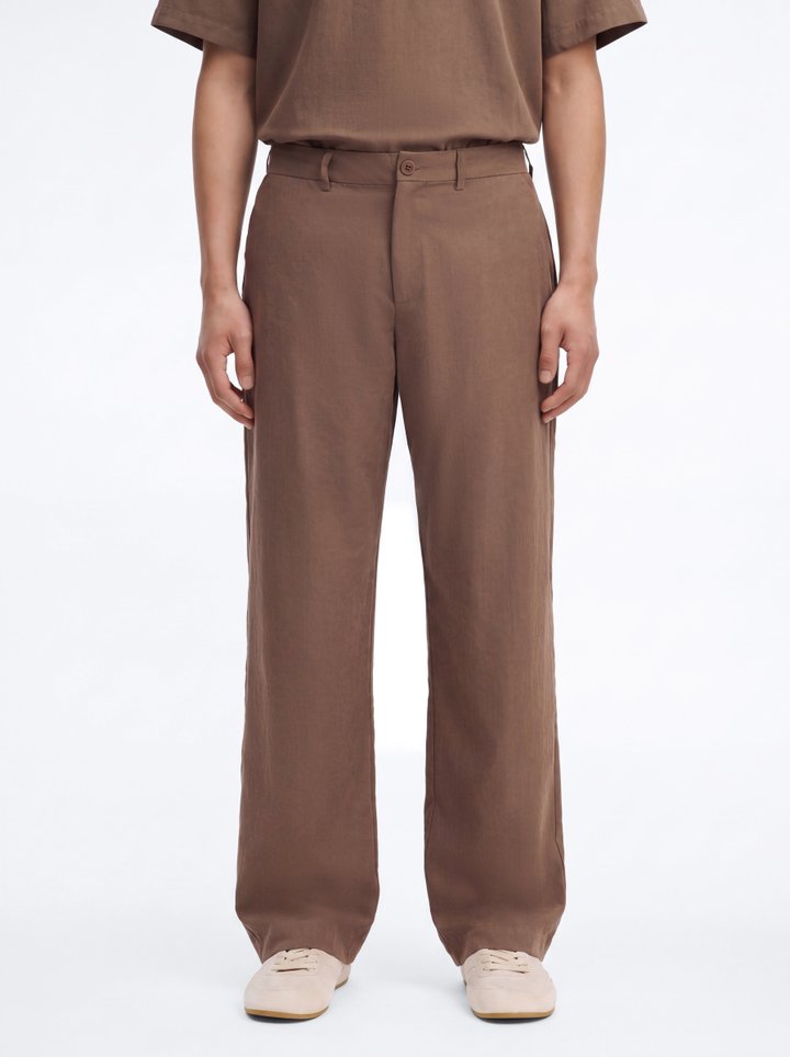Neo Faux Suede Straight Leg Trouser - Brown