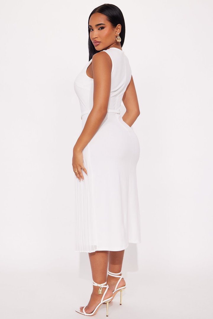 Marissa Belted Midi Dress - White