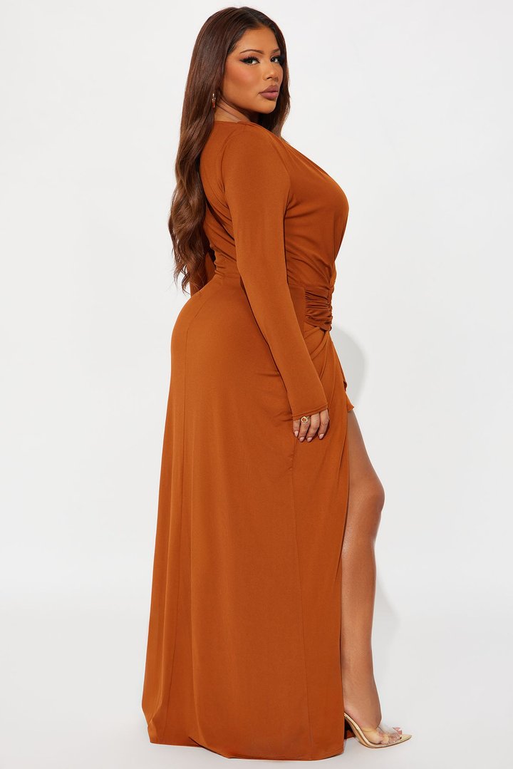 Layla Cut Out Long Sleeve Maxi Dress - Cognac