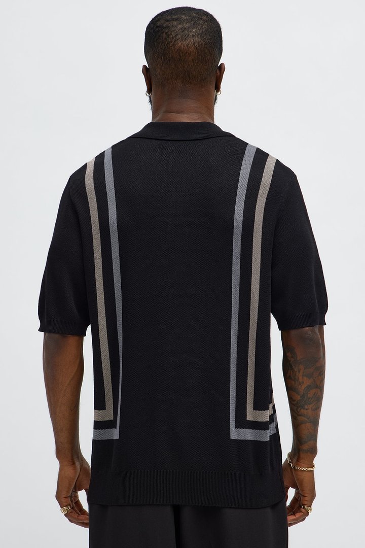 Seeing Lines Knit Johnny Collar Shirt - Black/combo
