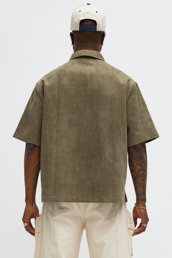 Relaxed Brushed Double Pocket Button Up Shirt - Olive