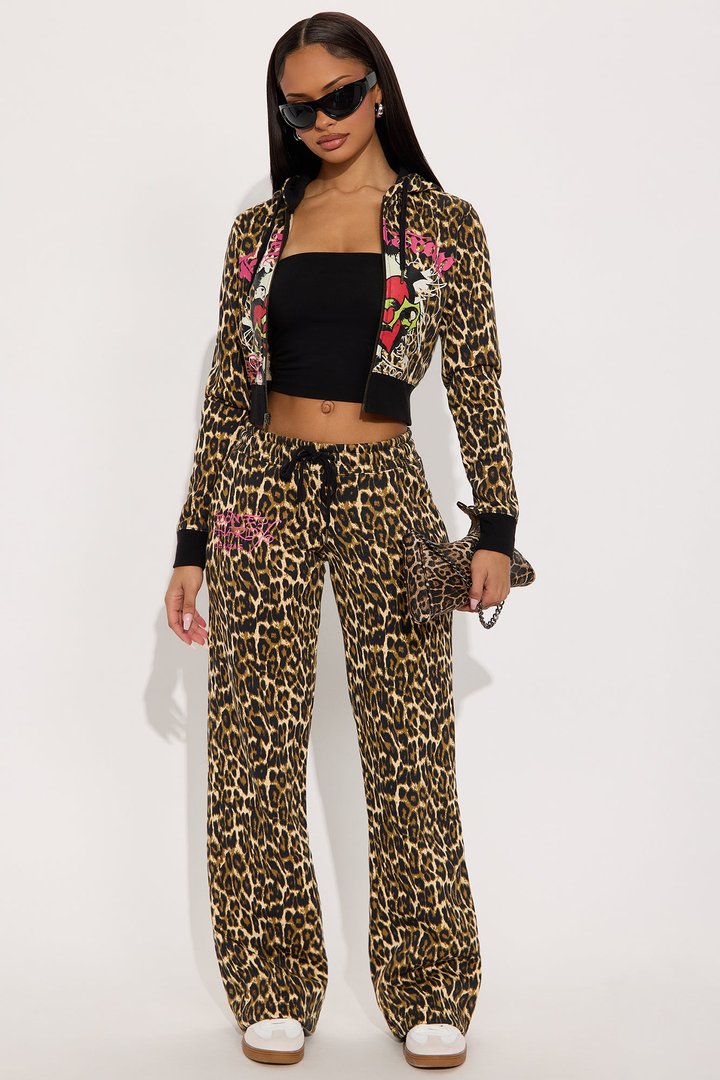 Ed Hardy Sacred Heart Leopard Wide Leg Pant - Leopard