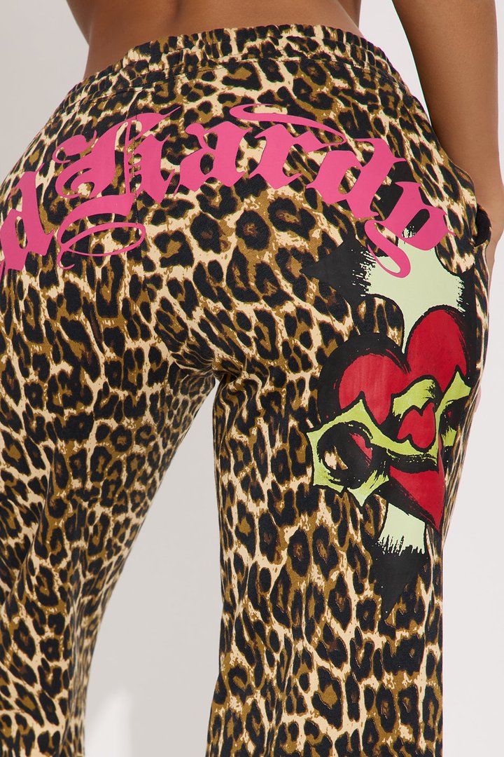 Ed Hardy Sacred Heart Leopard Wide Leg Pant - Leopard