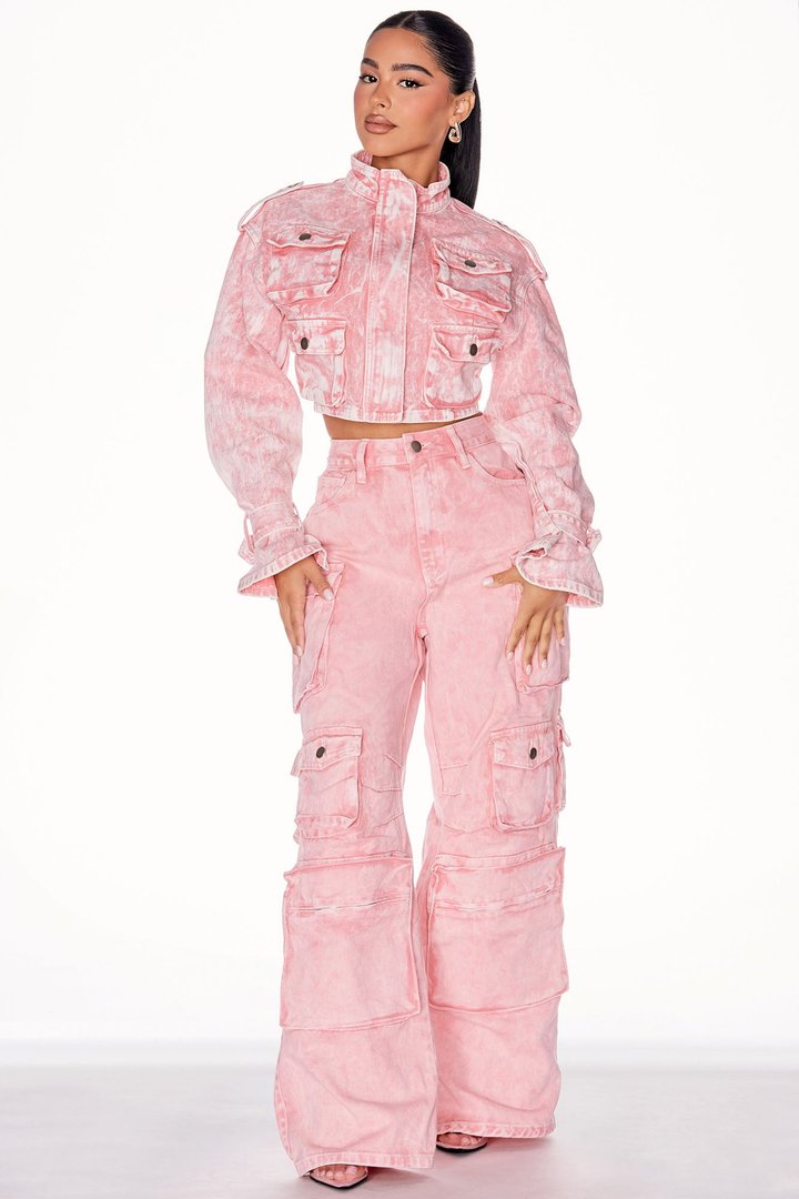 Billie Cropped Cargo Jacket - Pink