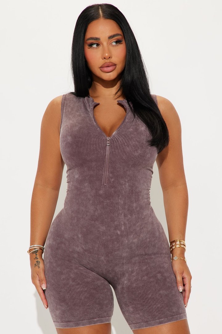 Rowan Washed Seamless Romper - Brown