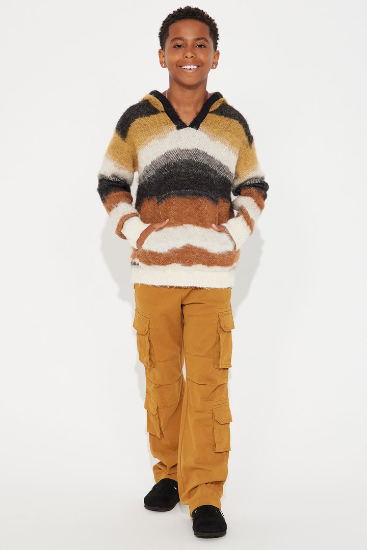 Mini Striped Wool Hooded Sweater - Black