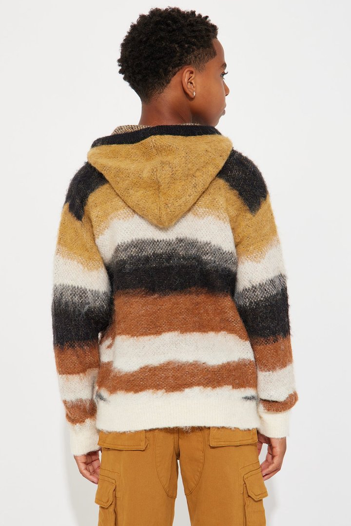 Mini Striped Wool Hooded Sweater - Black