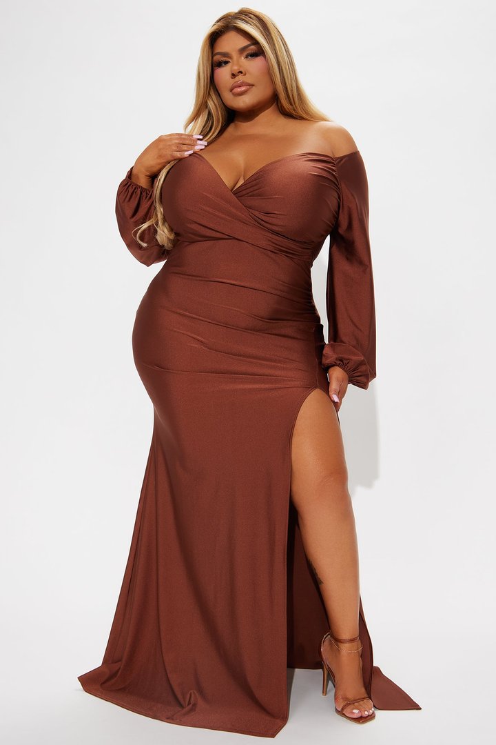 Denise Off Shoulder Maxi Dress - Chocolate