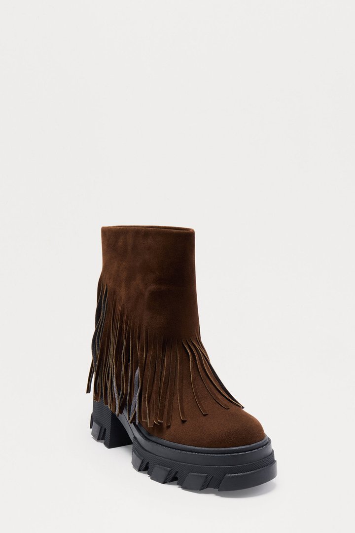 Ian Faux Suede Tassel Booties - Chocolate