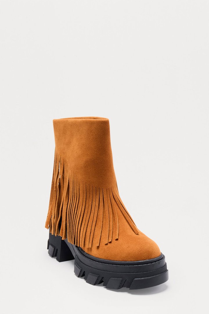 Ian Faux Suede Tassel Booties - Chestnut