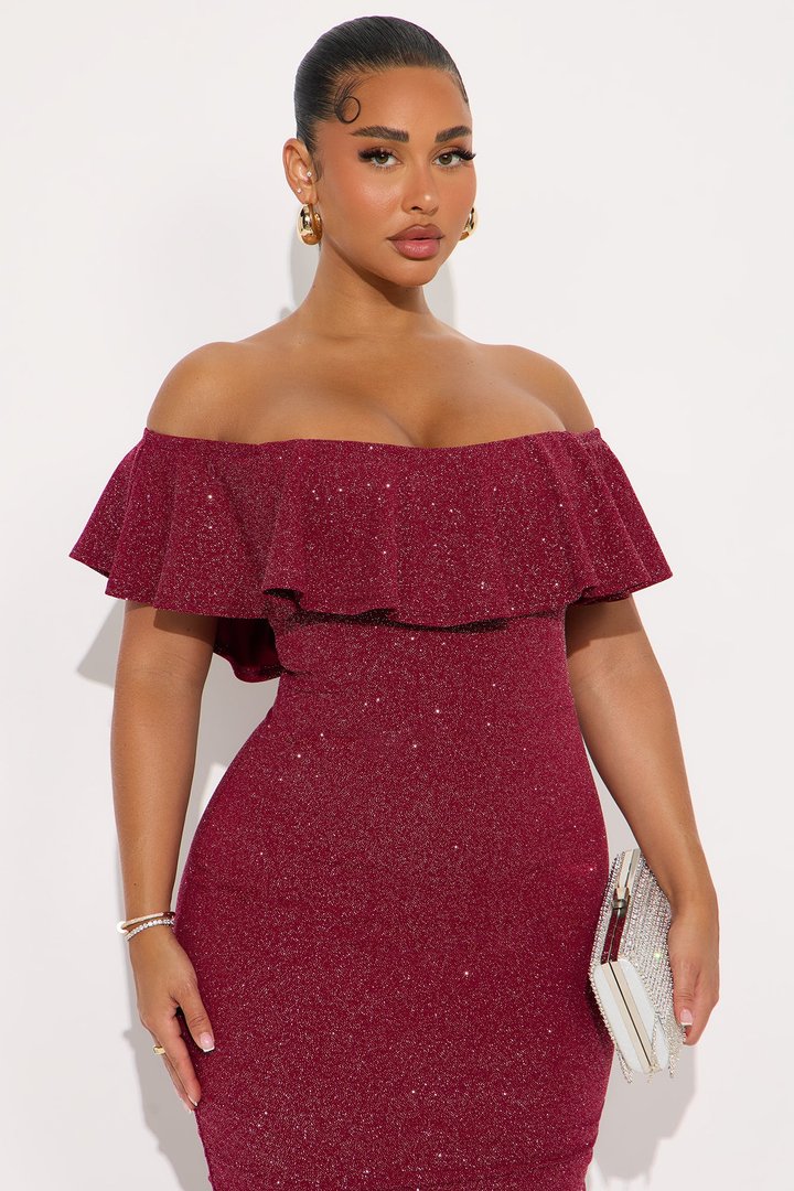 Halle Off Shoulder Midi Dress - Burgundy