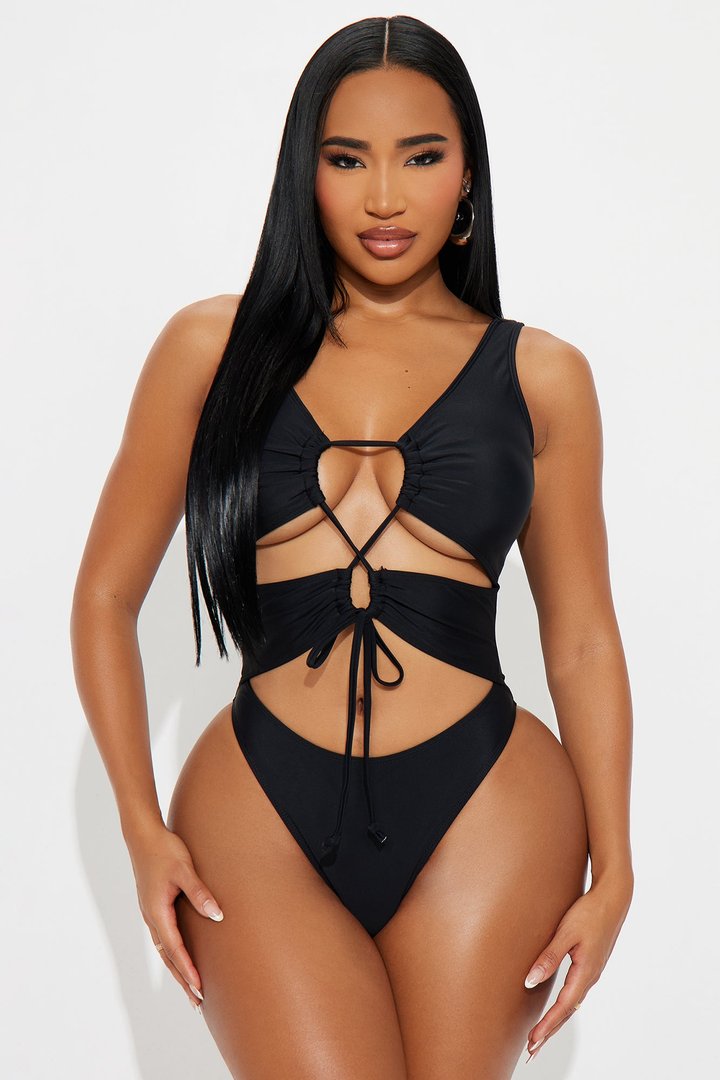 Sunny Rays Lace Up Cutout 1 Piece Swimsuit - Black