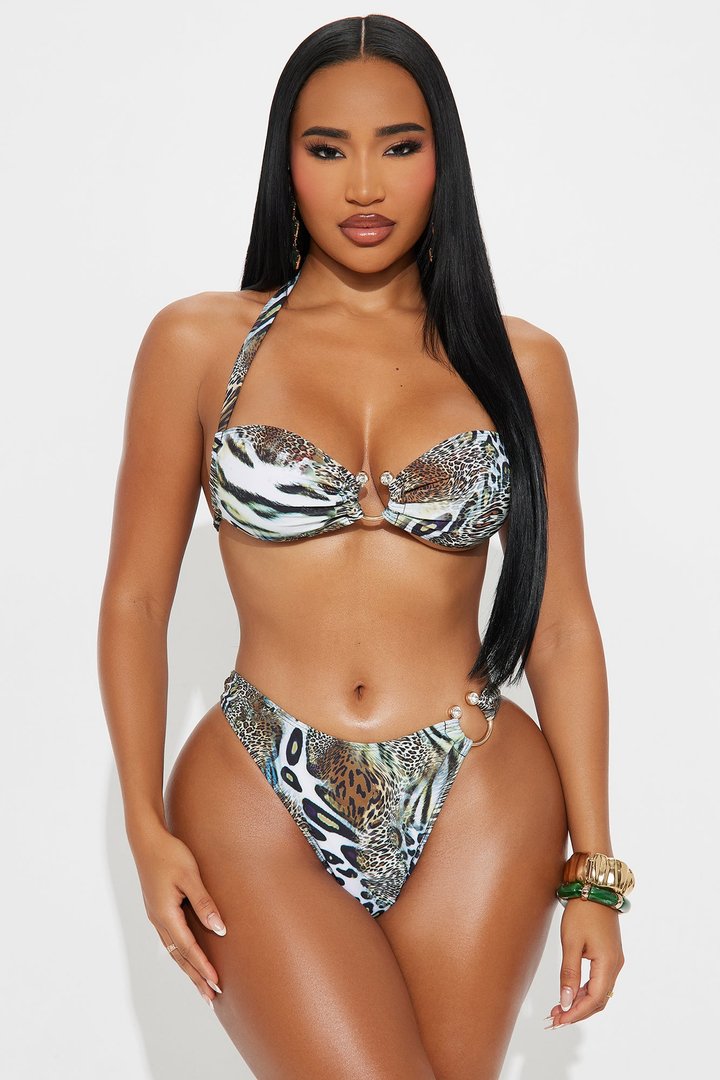 Tahiti Muse Rhinestone Hardware Bandeau 2 Piece Bikini - Tan/Multi