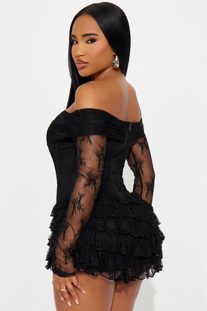 Sweet Rush Lace Ruffle Romper - Black