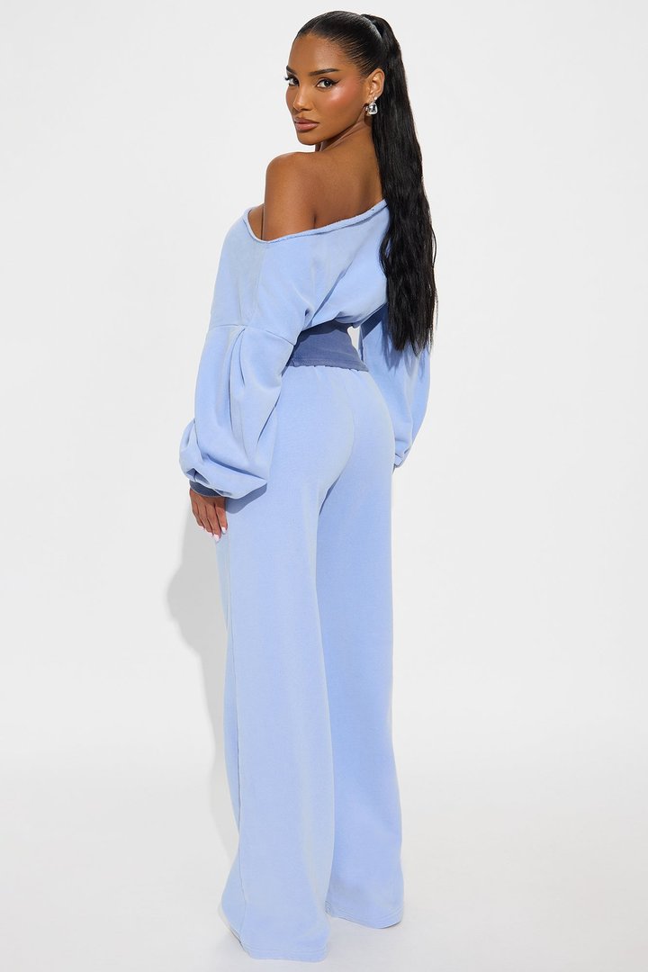 Come Find Me Washed Fleece Mix Pant Set - Periwinkle