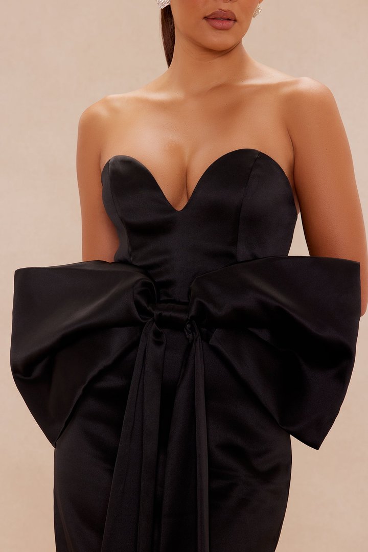 Margot Bow Satin Gown - Black