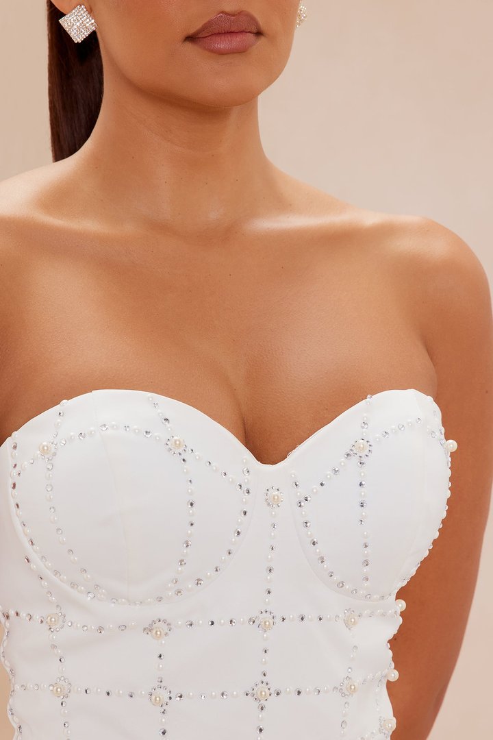 Amara Embellished Mini Dress - White