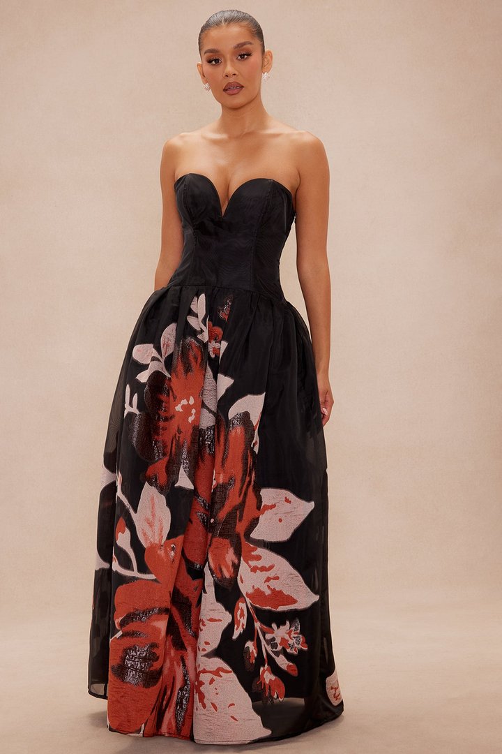 Klaire Embroidered Gown - Black/combo