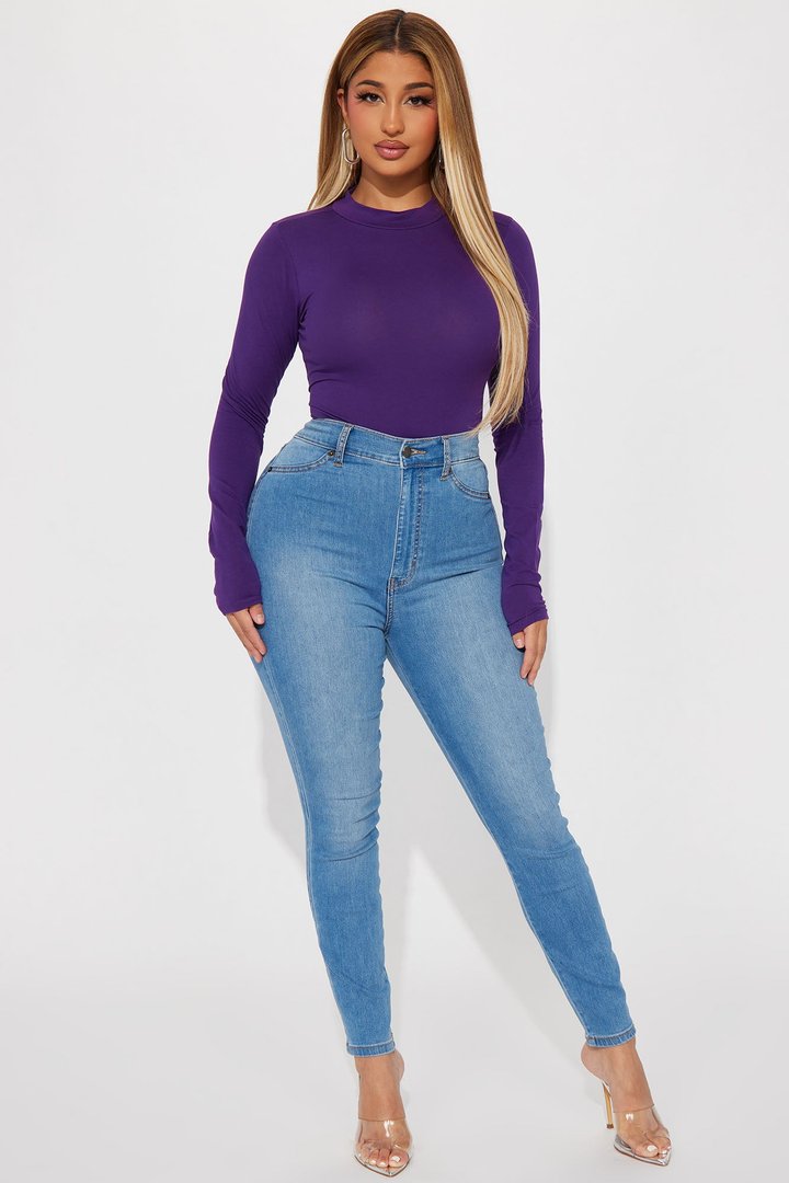 Melanie Mock Neck Bodysuit - Dark Purple