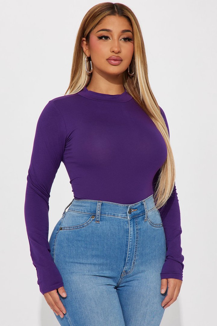 Melanie Mock Neck Bodysuit - Dark Purple