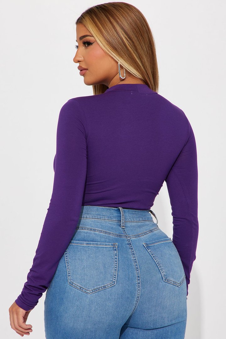 Melanie Mock Neck Bodysuit - Dark Purple