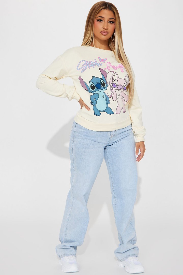 Stitch And Angel Graphic Sweatshirt - Cream
