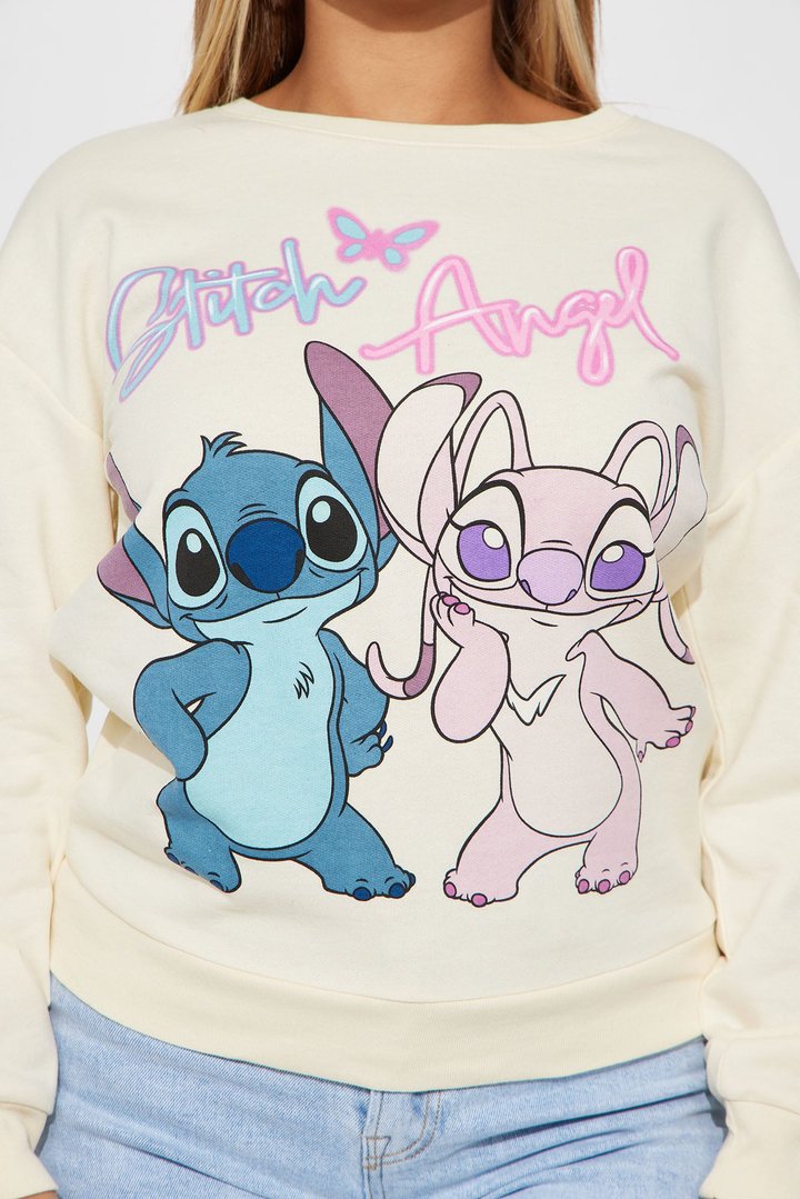 Stitch And Angel Graphic Sweatshirt - Cream
