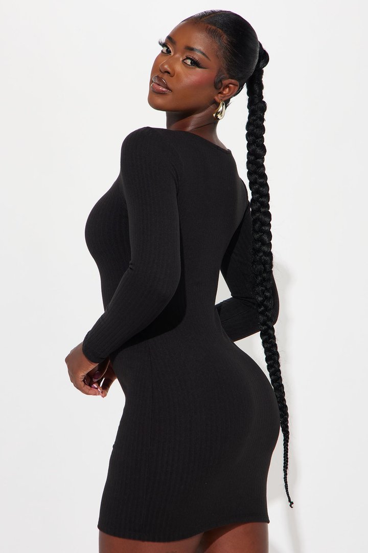 Ony Ribbed Bodycon Mini Dress - Black