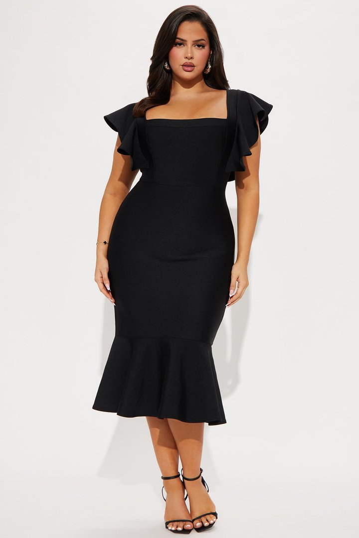 Elyse Bandage Midi Dress - Black