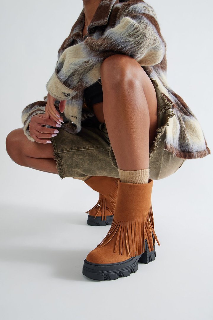 Ian Faux Suede Tassel Booties - Chestnut