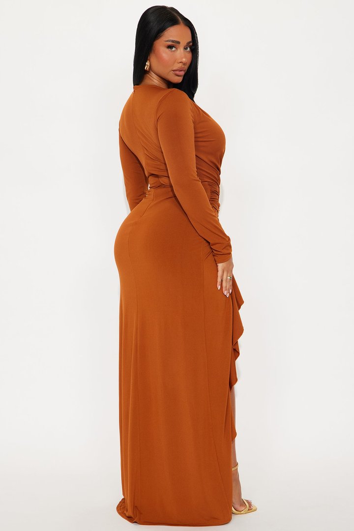 Layla Cut Out Long Sleeve Maxi Dress - Cognac
