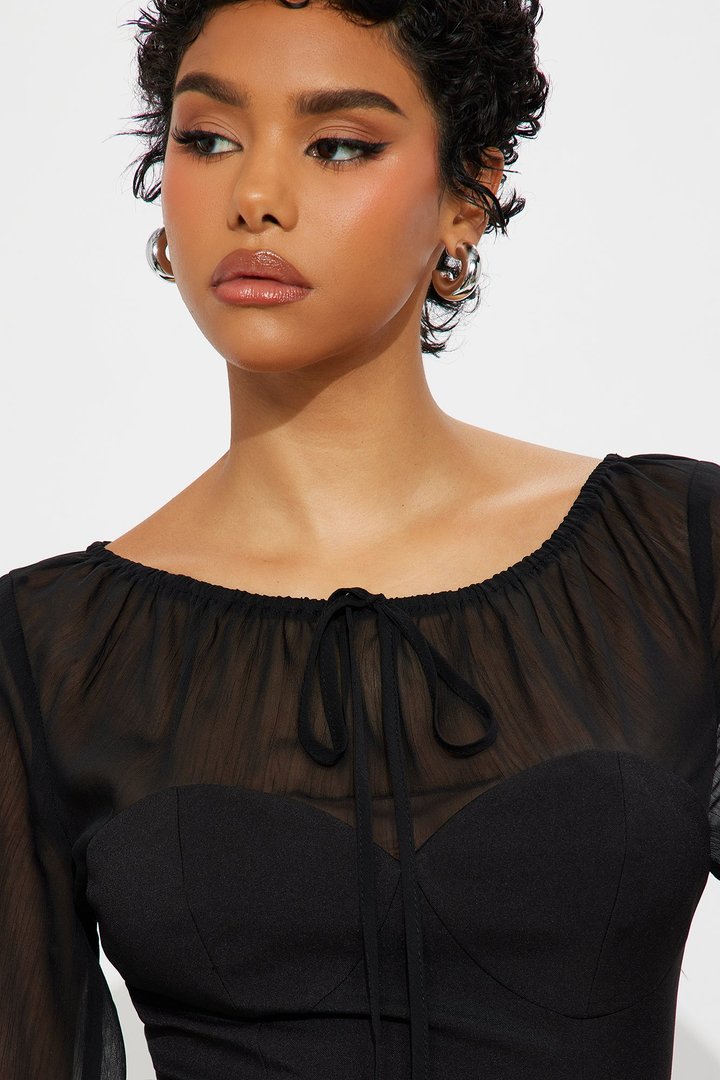 That Should Be Me Contrast Chiffon Blouse - Black