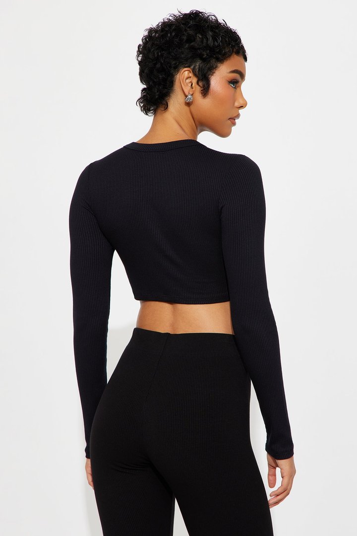 Jana Cropped Long Sleeve Top - Black